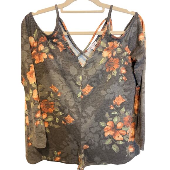 Flirty & Floral 🌿 | Cold-Shoulder Tie-Front Top | White Birch | Size Large - Picture 3 of 6